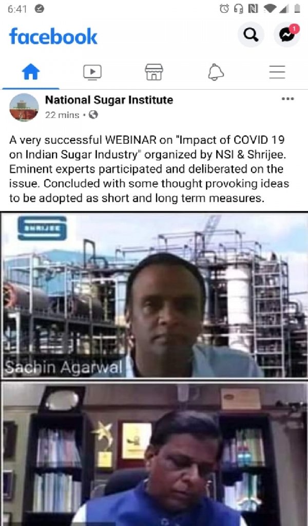 Webinar conducted by Shrijee and NSI, Kanpur on &#039;Impact of Covid-19 on Sugar Industry&#039;